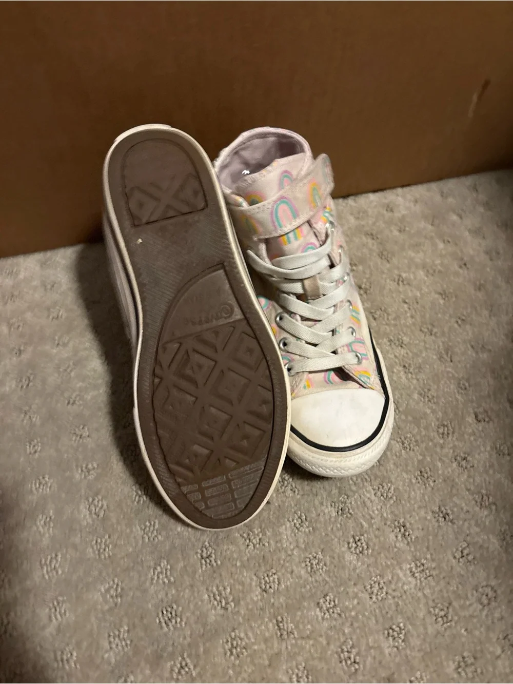 Converse Kids High-Top Sneakers - Pink with Rainbow Accents Size 3